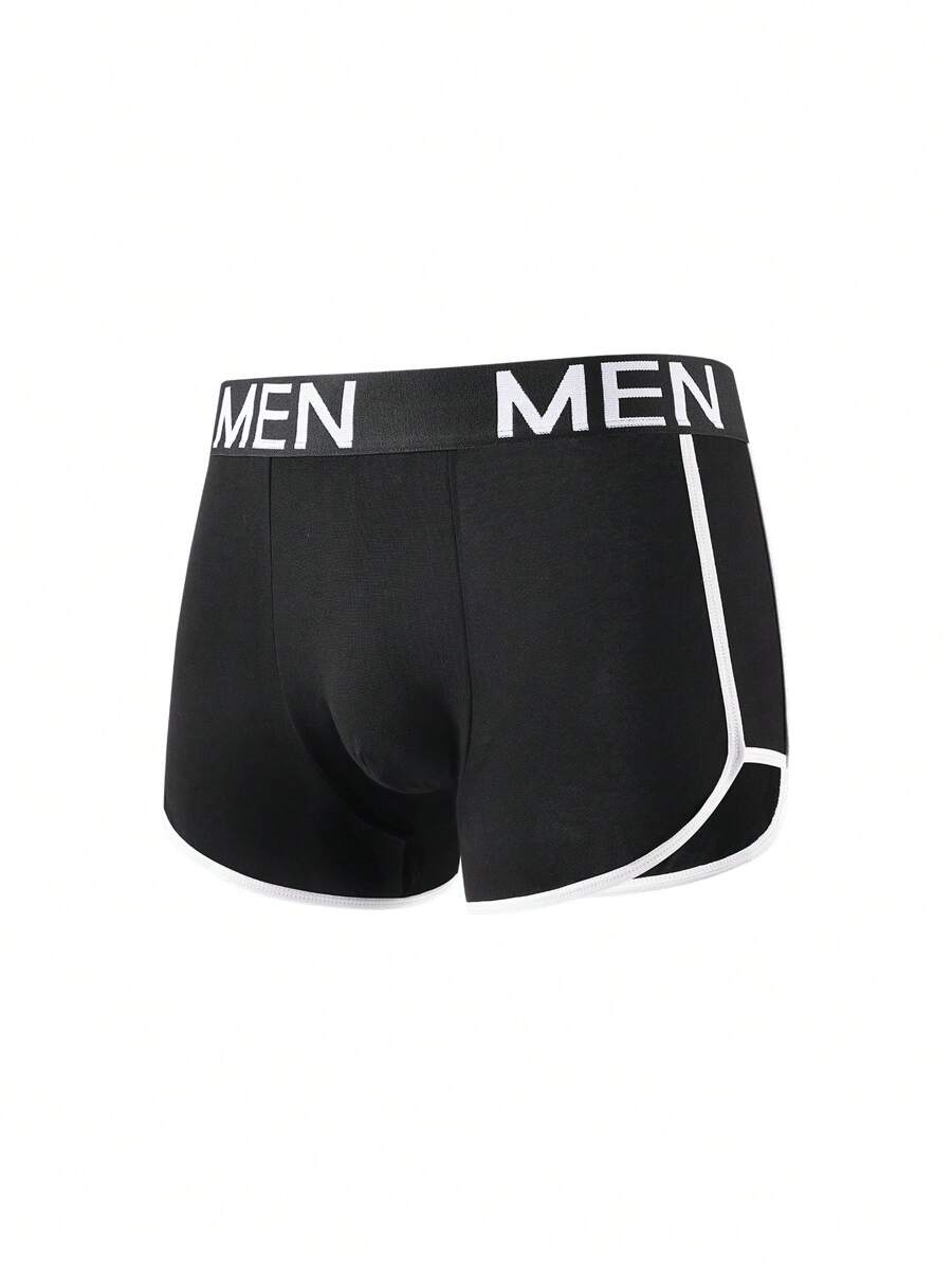 EasyFave سراويل داخلية للرجال مطبوع عليها حرف مع تفاصيل ملونة، مناسبة للاستخدام اليومي - الأسود - مشاهدة 1