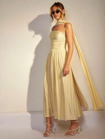 COSMINA 女士优雅纯色连衣裙，夏季