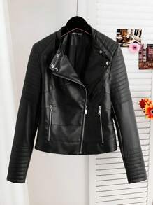 Comfortcana Zip Up Pu Moto Jacket In Fall/Winter