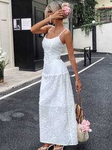 SHEIN Essnce 女士优雅刺绣吊带上衣和裙子套装 - 白色 - 查看 2