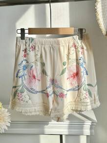 SHEIN Unity 女士印花休闲度假短裤，夏季海滩度假装 - 杏色 - 查看 3