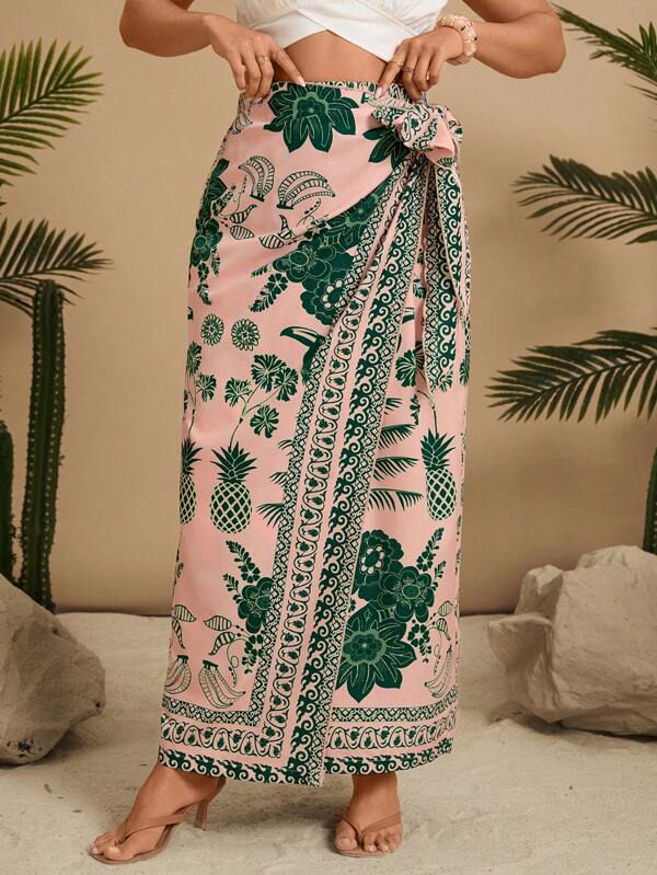 Travachic Plus Size Allover Print Wrap Around Style Summer Fashion Vacation Skirt