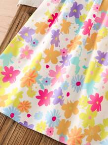 SHEIN Baby Girl Toddler/Newborn 0-3 Years Spring/Summer Casual Cute Sweet Graphic Cap Sleeve Dress, Versatile For Daily Wear & Outings - Multicolor - View 4