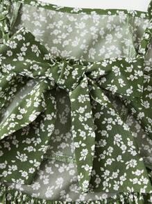 SHEIN Girlism Tween Girl Vacation Ditsy Floral Backless Big Butterfly Cutout Strap Sundress - Green - View 3