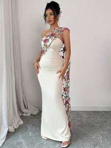 Chiquease 女士优雅刺绣网眼披肩针织紧身连衣裙，无袖 - 杏色 - 查看 7