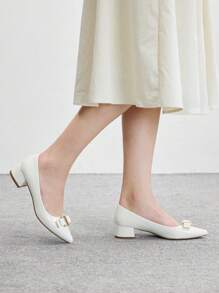 CUCCOO BIZCHIC Black Basic Commute Office Chunky Heel Pumps For Women - White - View 5