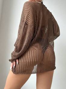 SHEIN Swim 1pc Women's Solid Color Casual Kimono Robe, Fashionable For Summer