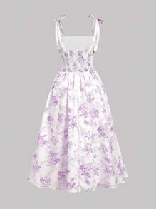 SHEIN MOD Vestido midi estampado floral vintage morado de talla grande - Lila Púrpura - Ver 2