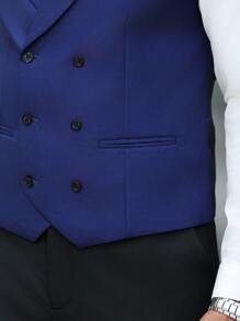 Manfinity Mode Bộ vest vest công sở không tay cổ tròn hai hàng khuy trơn màu cho nam - Xám - Xem 5