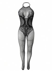 SHEIN Sheer Fishnet Crotchless Body Stocking Lingerie - Black - View 3