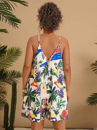 Travachic 大码热带印花休闲连体衣