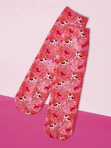 THE POWERPUFF GIRLS X SHEIN 1 Pair Full Pattern Printed Long Socks - Multicolor - View 1