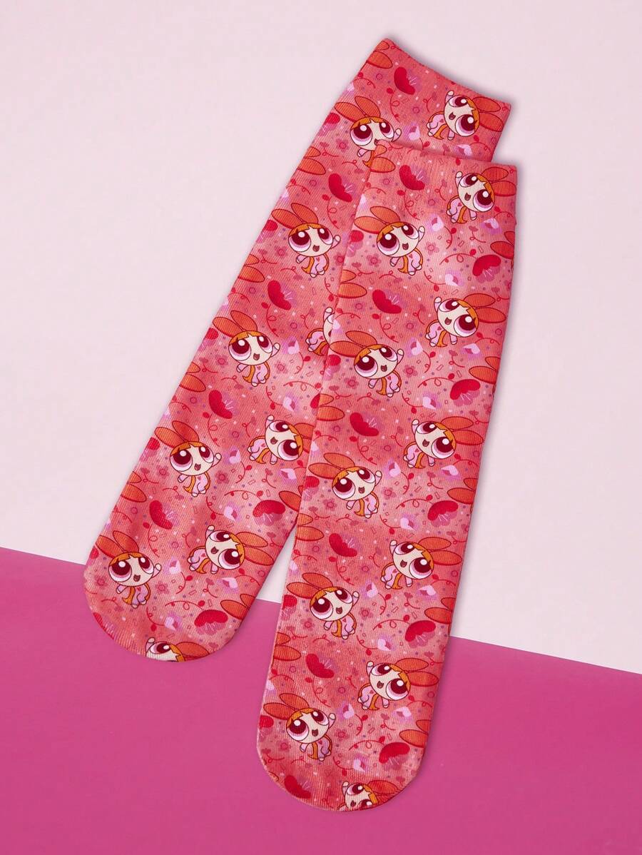 THE POWERPUFF GIRLS X SHEIN 1 Pair Full Pattern Printed Long Socks - Multicolor - View 1