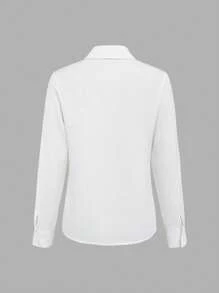 EMERY ROSE 女式纯色前扣长袖基本款休闲上衣 - 白色 - 查看 2