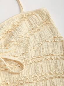 Sweetra Women Summer Solid Textured Halter Top Y2K