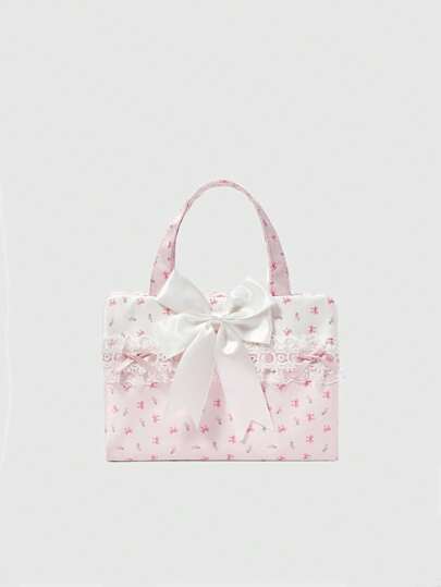 Kawaii Cute Girlish White Lace Patchwork Butterfly Decor Large Capacity Portable Makeup Organizer Bag