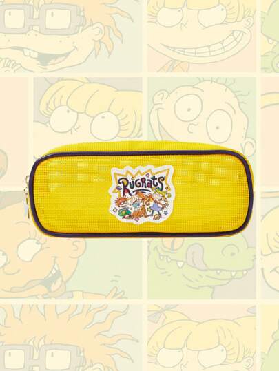 Nick 90's X ROMWE Cute Embroidered Pattern Large Capacity Portable Mesh Cosmetic Bag