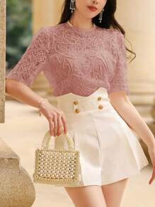 DAZY Women's Elegant Bohemian Style Short Sleeve T-Shirt, Summer New Arrival - Pink - View 3