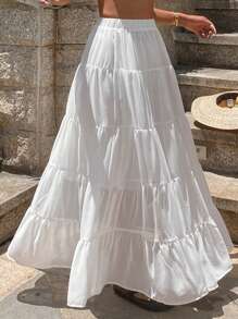 Livesso Plus Size Women Solid Color High Waist Slimming Skirt - White - View 5