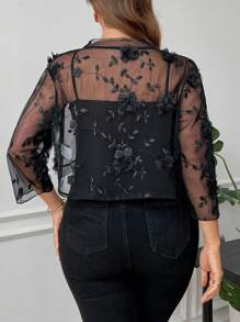 SHEIN Clasi Blusa in pizzo e rete ricamata taglie forti per donna