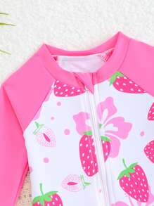 Newborn Strawberry Print Long Sleeve Front Zipper Sun-Protection Rash Guard Swimsuit Baby Clothes For Girls Cheap Baby Girl Clothes Baby Girl Clothes Zipper Infant Girl Clothes Spring Baby Summer Clothes Girl Strawberry Girls Outfit Strawberry Clothes For Girls Strawberry Toddler Girl Young Girls Sets Girls 2 Pieces Summer Outfits Summer Sets For Girls - Multicolor - View 5