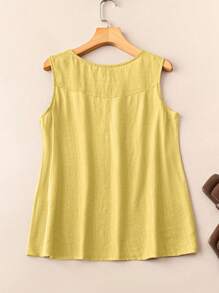 EMERY ROSE Women's Solid Color Simple Button Decor Camisole, Suitable For Summer Daily Wear - Yellow - View 2