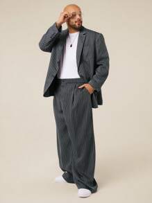 EASEVO 大码男士宽松休闲竖条纹长西装裤 - 彩色 - 查看 5
