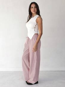 Roylia Pantalones largos de mujer de estilo elegante y sencillo, de diseño clásico de rayas, con cordón y torsión, para uso diario