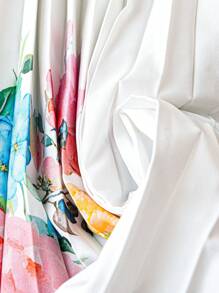 SHEIN LUNE Robe longue imprimée florale avec col ras-du-cou, nœud papillon, plissée en forme de A. Élégante et romantique, grande taille, été - Multicolore - Voir 6