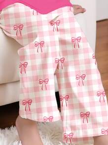SHEIN Tween Girls Casual Minimalist Crew Neck Short Sleeve Shorts Pajama Set, Suitable For Summer - Multicolor - View 4