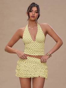 SHEIN BAE Women's Casual Vacation Style Polka Dot Print Backless Cropped Tank Top, Summer - Yellow - View 6