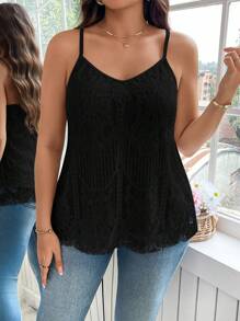 Reflora Plus Size Women's Summer Lace Fashion Camisole Top, Business Casual Woman Valentine's Day - Black - View 6