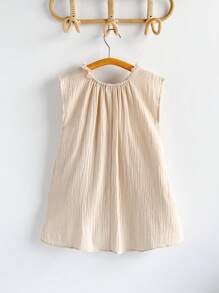Loomiva Young Girl Casual Round Neck Bow Ruffled Hem A-Line Dress - Apricot - View 2