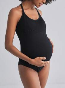 BloomMama Camiseta interior de maternidad de unicolor - Cuello redondo bajo