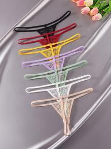 SHEIN 7 Pcs/Pack Women Solid Color Lace Sexy Panties For Going Out - Multicolor - View 2