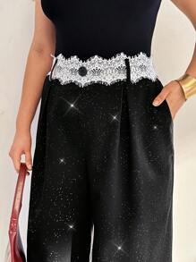 Auralis Damen Große Größen Kontrastspitze Taschen Weite Bein Locker Sitzende Elegante Hose