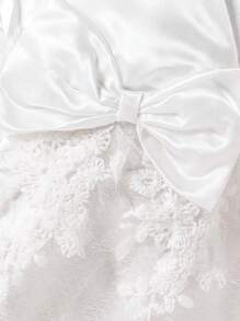 Baby Girl's Elegant V-Neck Puff Sleeve White Summer Dress