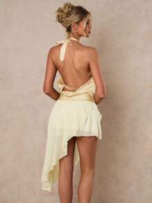 Glamine Elegant Backless Asymmetric Hem Dress, 2025 Summer New Arrival - Yellow - View 2