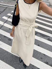 Serisse 女士中长连衣裙，女士夏季连衣裙 - 杏色 - 查看 3