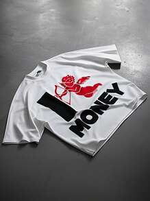 Manfinity EMRG Camiseta de manga corta casual con estampado gráfico de ángel de moda, para verano