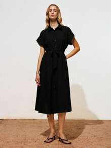 Lumivelle Rochie ocazională pentru femei, cu mâneci scurte, cu volane, rochie de serviciu