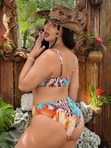 Swim Vcay 大码豹纹泳衣套装，夏季时尚