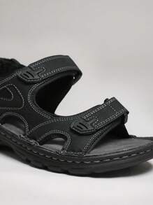 SHUZIA Top Seller Men's Ultra Comfortable Insole Adjustable Strap Faux Leather Black Outdoor Sport Sandals-Durable, Sporty & Comfortable - Black - View 4