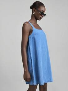 Ontre Women's Blue Denim Dress Casual A-Line Dress Comfortable And Simple Old Money Style Outfit, Going Out