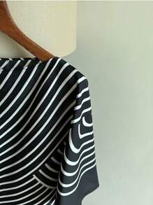 Franclia Asymmetrical Striped Satin Off Shoulder Blouse