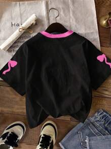 SHEIN EZwear Camiseta holgada de manga corta y cuello redondo con gráfico minimalista del número 23, apropiada para el verano, para mujeres - Multicolor - Ver 4