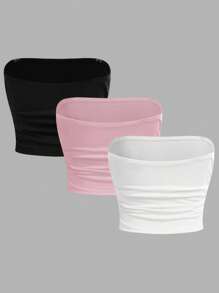 SHEIN Girlism Set di 3 pezzi di top estivi a camicia con volant, colori nero, bianco e rosa, adatti per ragazze pre-adolescenti