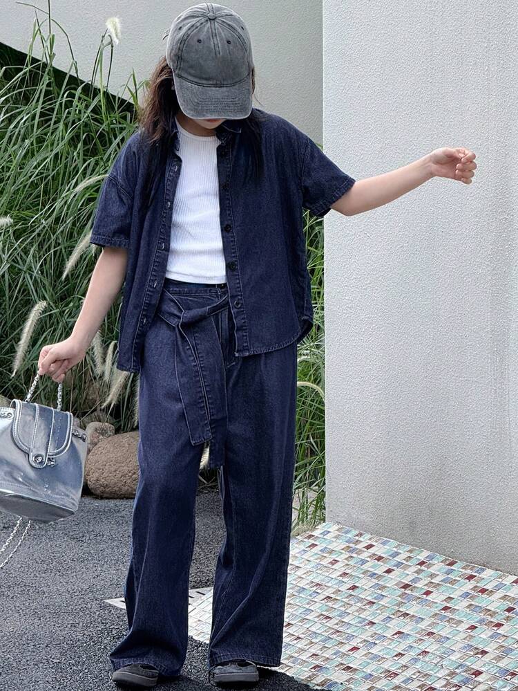 Tween Girls Daily Casual Denim Outfit