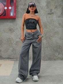 EURMUSE 女士低腰阔腿牛仔裤 复古 Y2K