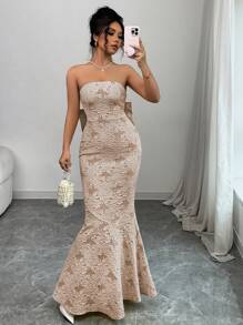 Elenzga Vestido corsé con textura de flores 3D y lazo de mariposa en la espalda
